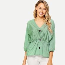 Shein Button Front V-neck Peplum Top