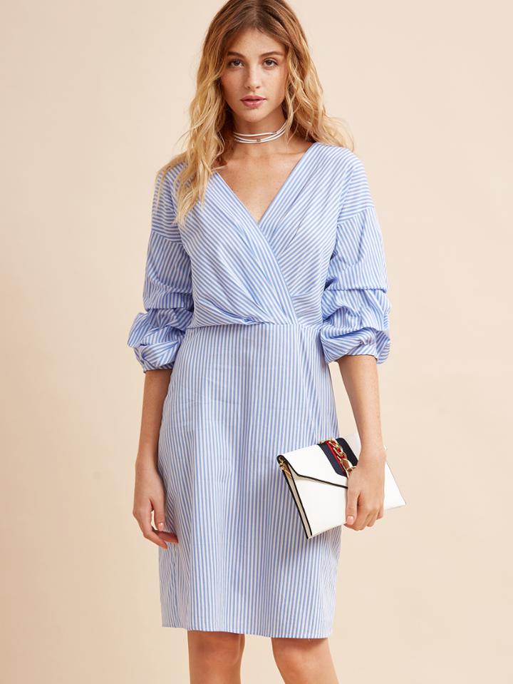 Shein V Neck Striped Ruffle Dress