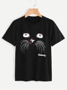 Shein Cartoon Cat Print T-shirt