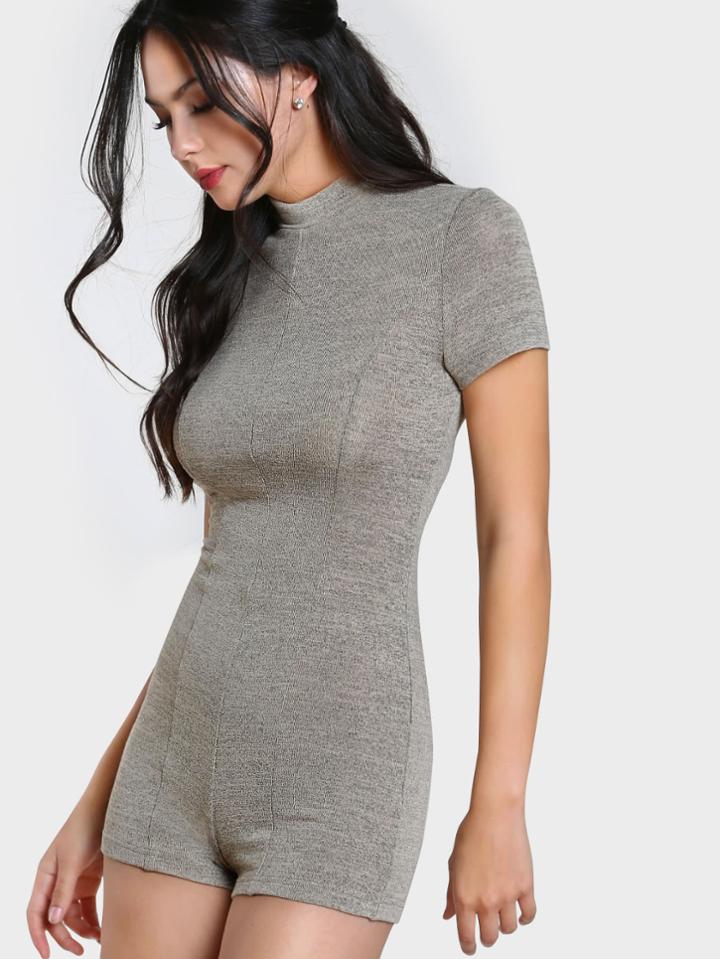 Shein Marled Knit High Neck Form Fitting Romper