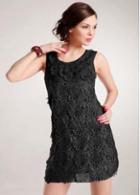 Rosewe Women Classic Black Tank Dress With Hollow Lace Decoration