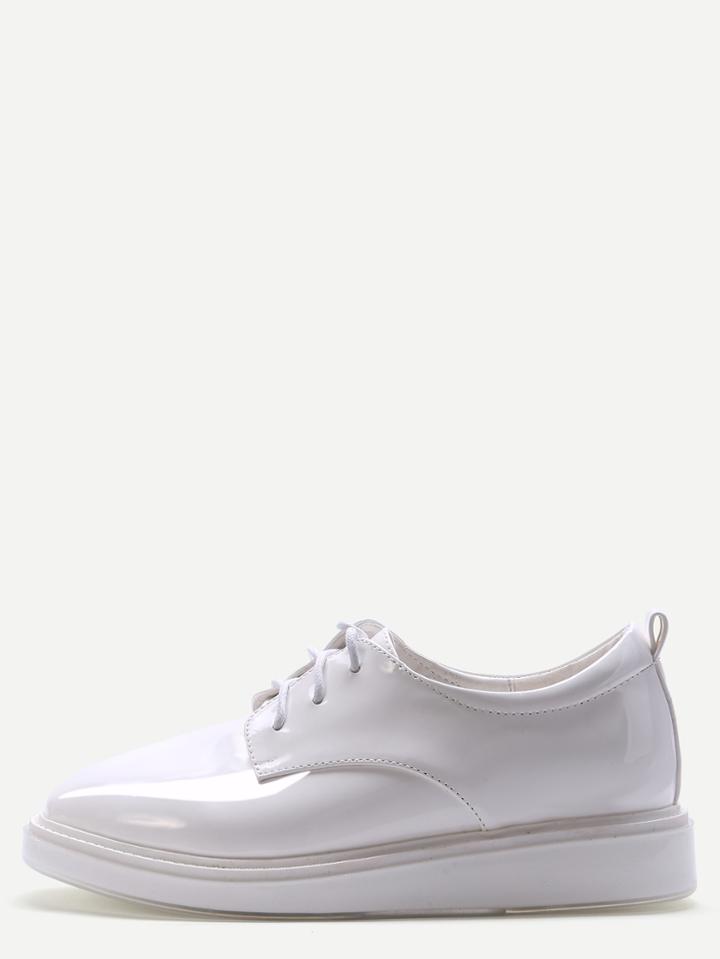 Shein White Patent Leather Lace Up Wedges
