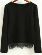 Shein Black Eyelash Lace Hem Casual Top
