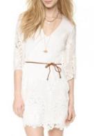 Rosewe Gorgeous Three Quarter Sleeve V Neck White Mini Dress