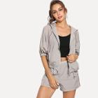 Shein Drawstring Hooded Jacket And Shorts