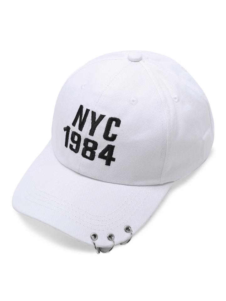 Shein White Letter Embroidery Ring Detail Baseball Cap