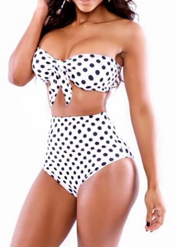Rosewe Pretty Two Pieces Design Dot Printed Swimwear For Vocation