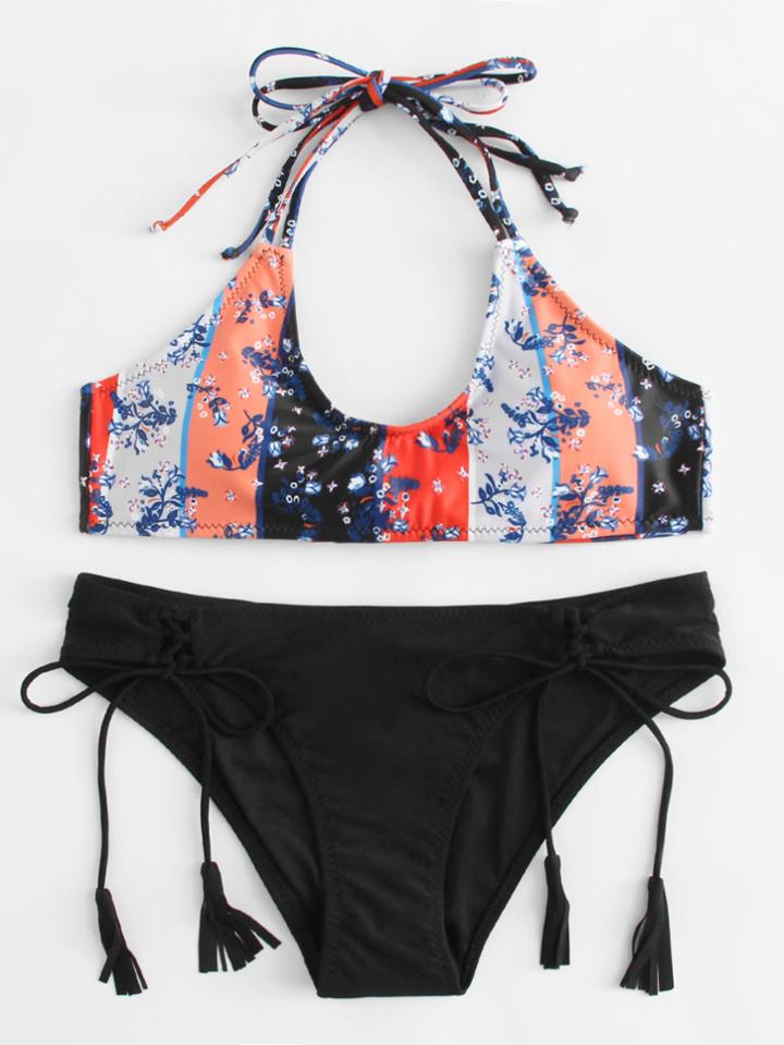 Shein Tassel Tie Mix & Match Calico Print Bikini Set