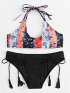 Shein Tassel Tie Mix & Match Calico Print Bikini Set