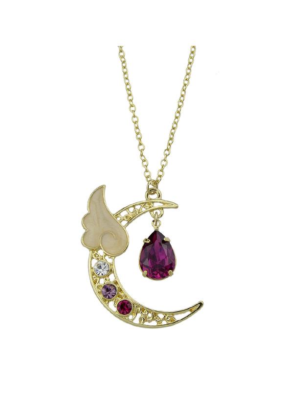 Shein Red Water Drop Shape Moon Wings Pendants Necklace