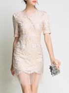 Shein V Neck Embroidered Contrast Gauze Dress
