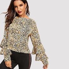 Shein Ruffle Bell Sleeve Leopard Print Top