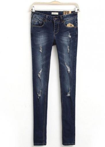 Rosewe Fine Quality Denim Middle Waist Pants With Zipper