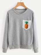 Shein Contrast Pineapple Print Pocket Marled Sweatshirt