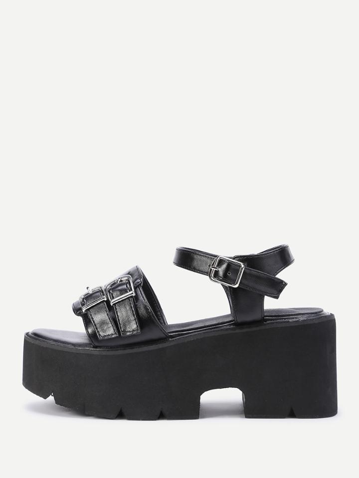 Shein Double Buckle Strap Wedge Sandals