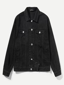 Shein Men Button & Pocket Up Collar Neck Coat