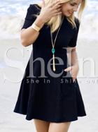 Shein Black Short Sleeve Flare Dress