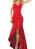 Rosewe Open Back Spaghetti Strap Red High Low Maxi Dress
