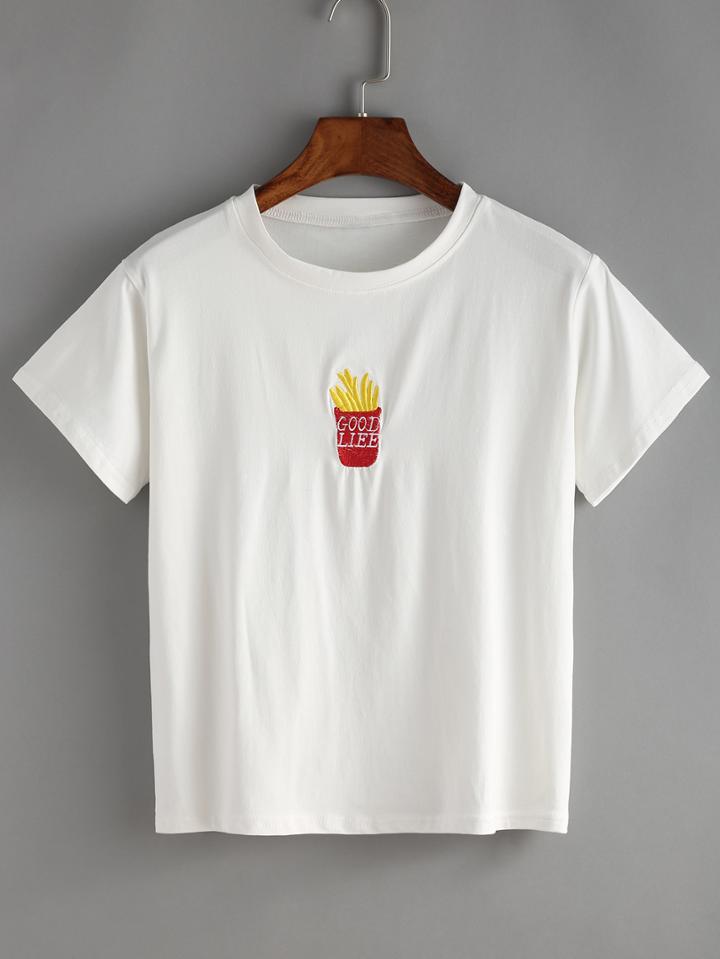 Shein Potato Chips Embroidery T-shirt