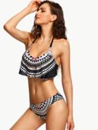 Shein Contrast Tribal Print Flounce Bikini Set