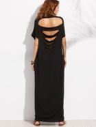 Shein Black Pocket Cutout Back Dolman Sleeve Maxi Dress