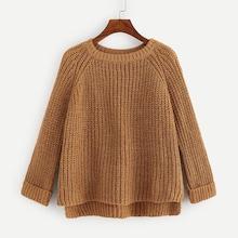 Shein Cuffed Raglan Sleeve Dip Hem Sweater