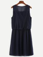 Shein Navy Sleeveless Lace Patchwork Dress