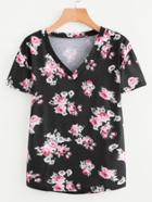 Shein V Neckline Calico Print Tee