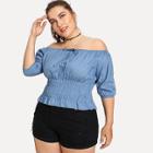 Shein Plus Off-shoulder Tie Neck Denim Top