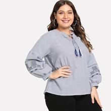 Shein Plus Embroidered Striped Blouse