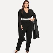 Shein Plus Solid Split Sleeve V-neck Jumpsuit