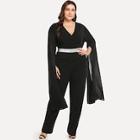 Shein Plus Solid Split Sleeve V-neck Jumpsuit
