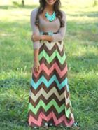 Shein Color-block Scoop Neck Zigzag Iridescent Maxi Dress