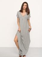 Shein Grey Rolled-cuff Pockets Split Maxi Dress