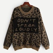 Shein Plus Stripe & Letter Print Leopard Sweater