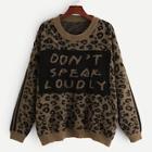 Shein Plus Stripe & Letter Print Leopard Sweater