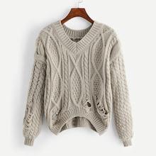 Shein Ripped Cable Knit Drop Shoulder Sweater