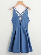 Shein V Cut Criss Cross Back A Line Chambray Dress