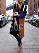 Shein Khaki Black Notch Lapel Color Block Long Coat