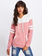 Shein Two Tone Cut And Sew Striped Hoodie
