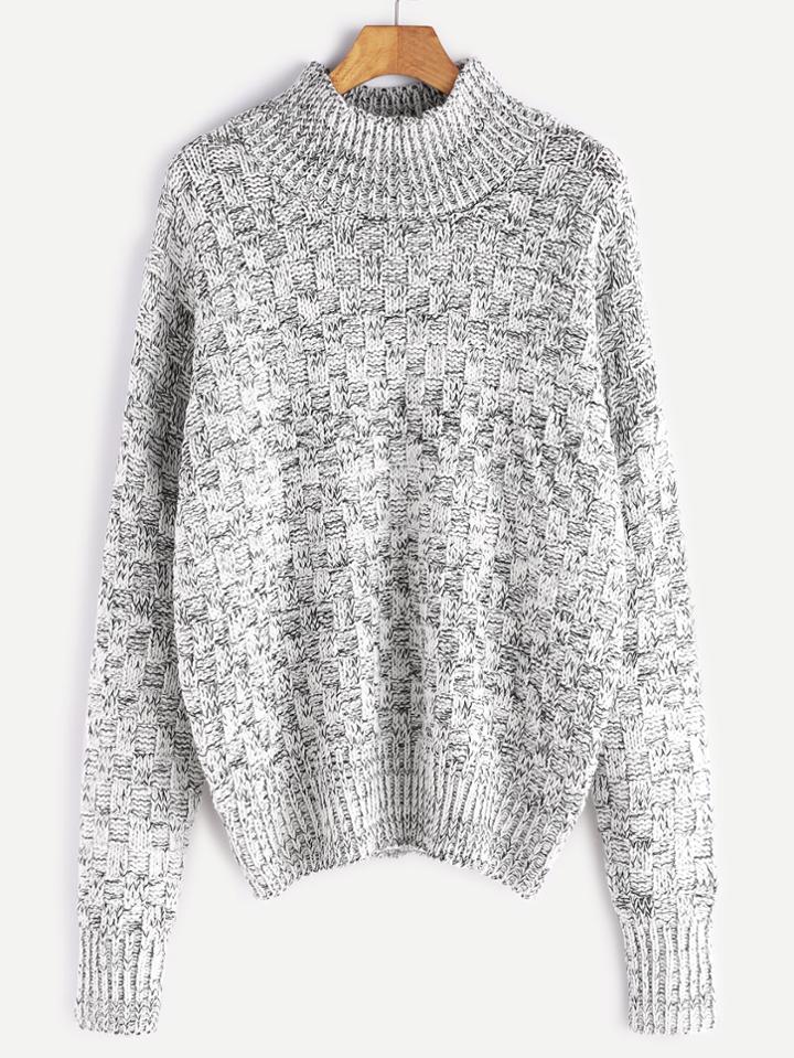Shein Black And White Marled Square Knit Sweater