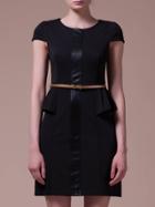 Shein Black Contrast Pu Peplum Belted Sheath Dress