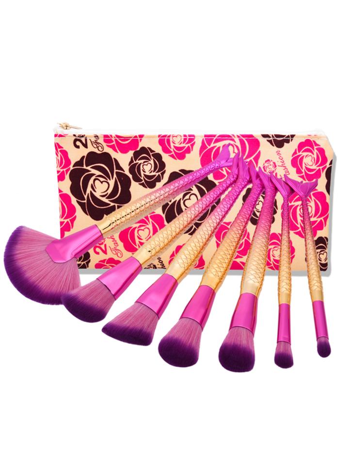 Shein Mermaid Shaped Makeup Brush 7pcs With Bag