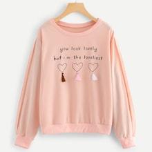 Shein Letter Print Fringe Detail Sweatshirt