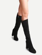 Shein Black Faux Suede Lace Up Side High Heel Boots