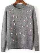 Shein Grey Crew Neck Bead Slim Sweater