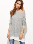 Shein Heather Grey Contrast Trim Slit Sweatshirt