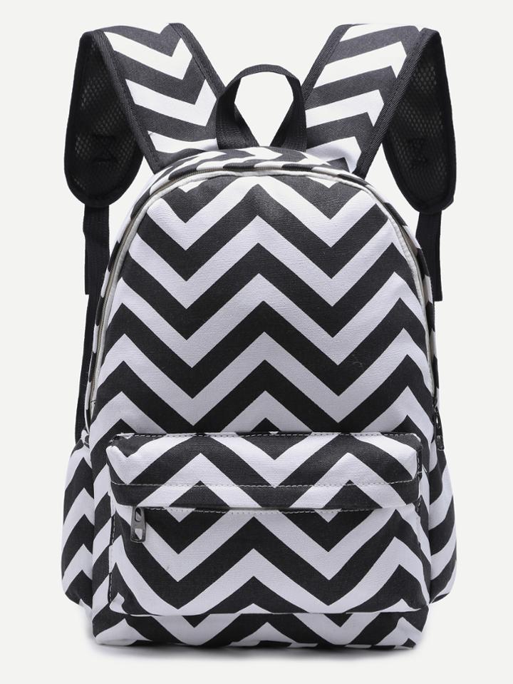 Shein Black Chevron Front Pocket Canvas Backpack