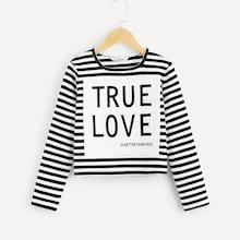 Shein Girls Letter Front Striped Tee