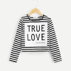Shein Girls Letter Front Striped Tee